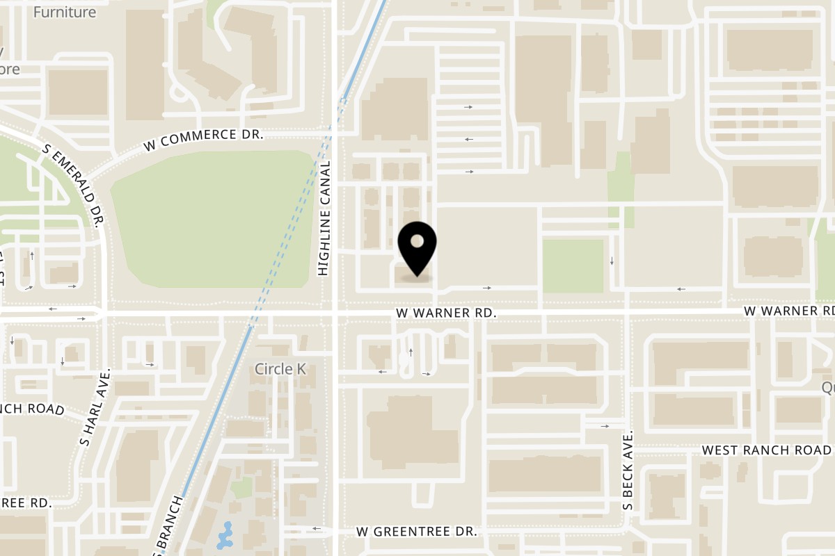 Map showing the location of King Of Gyros Tempe on 1342 W Warner Rd #106 in Tempe
