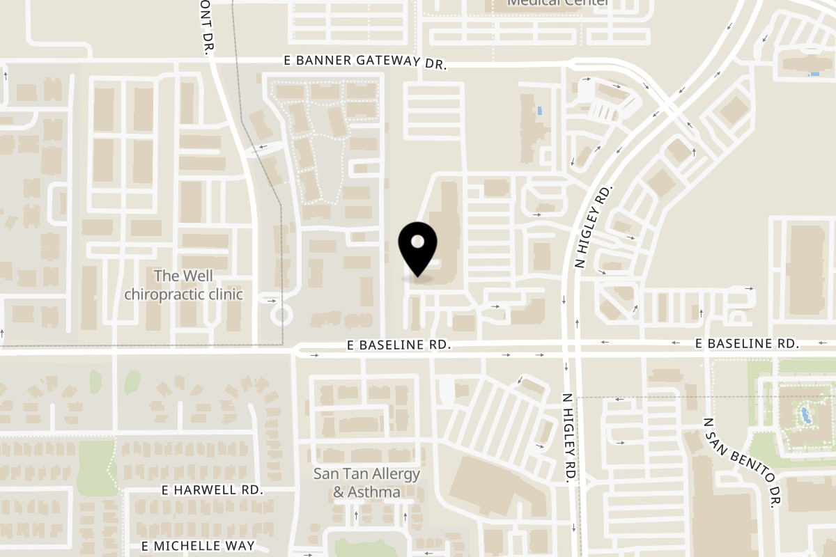 Map showing the location of King Of Gyros Gilbert on 1652 North Higley Road in Gilbert